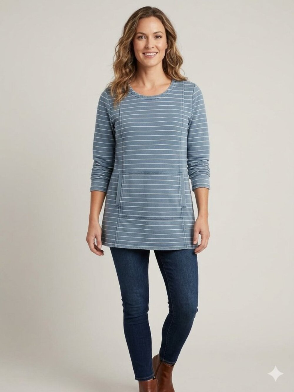 Pure Jill Indigo cotton blend tunic-length top, size MP